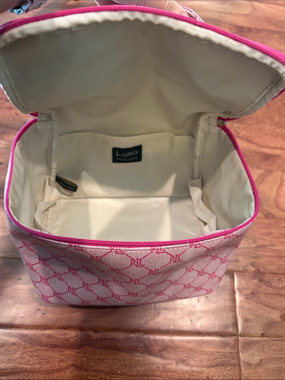Ralph Lauren RL Monogram Pink Canvas Cosmetic Train Case - Picture 6 of 10